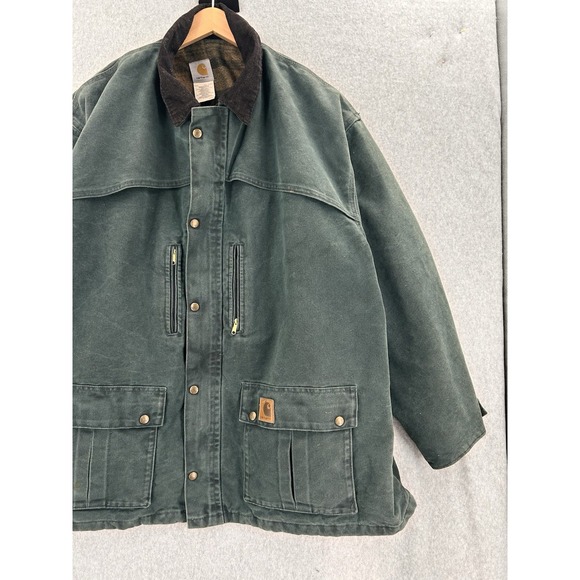 Vintage 90s Carhartt Blanket Lined Green Chore Barn Coat Ext Size 4XL Made USA - Picture 2 of 10